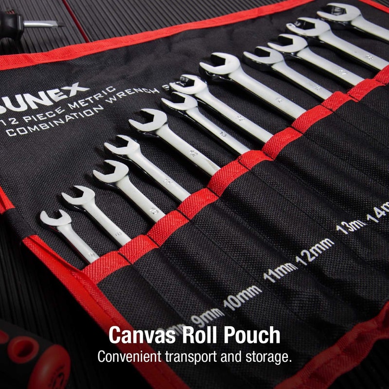 Sunex Tools 9917MA 12-Piece Metric V-Groove Combination Wrench Set (8mm - 19mm) with Roll-Case - Image 5